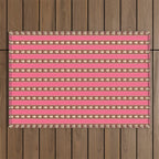 Eclectic Cottage Stripes and Flowers in Pink Brown Cream Outdoor Rug Gallery Image 1