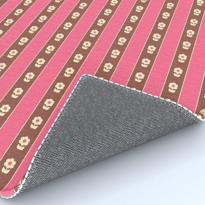 Eclectic Cottage Stripes and Flowers in Pink Brown Cream Rug Gallery Image 4