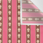 Eclectic Cottage Stripes and Flowers in Pink Brown Cream Wall Tapestry Gallery Image 3