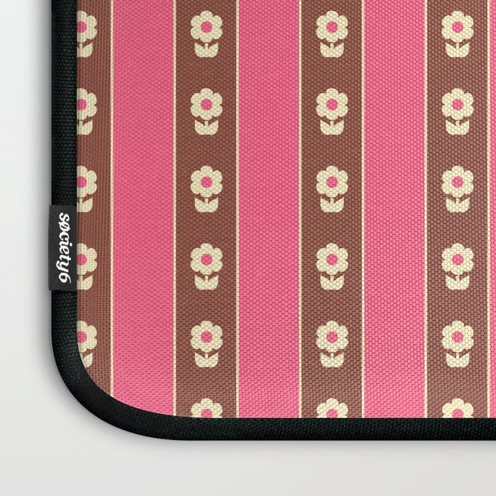 Eclectic Cottage Stripes and Flowers in Pink Brown Cream Laptop Sleeve Gallery Image 3