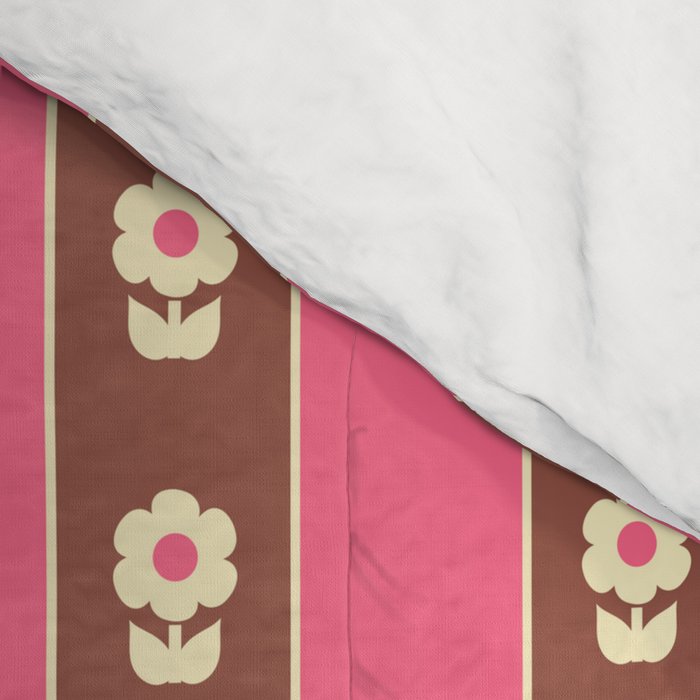 Eclectic Cottage Stripes and Flowers in Pink Brown Cream Comforter Gallery Image 4