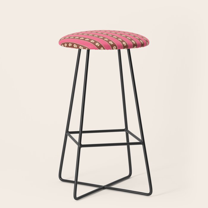 Eclectic Cottage Stripes and Flowers in Pink Brown Cream Stool Gallery Image 1