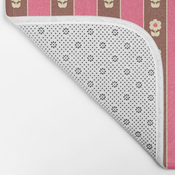 Eclectic Cottage Stripes and Flowers in Pink Brown Cream Bath Mat Gallery Image 2