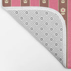 Eclectic Cottage Stripes and Flowers in Pink Brown Cream Bath Mat Gallery Image 2