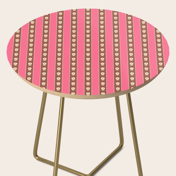Eclectic Cottage Stripes and Flowers in Pink Brown Cream Side Table Gallery Image 2