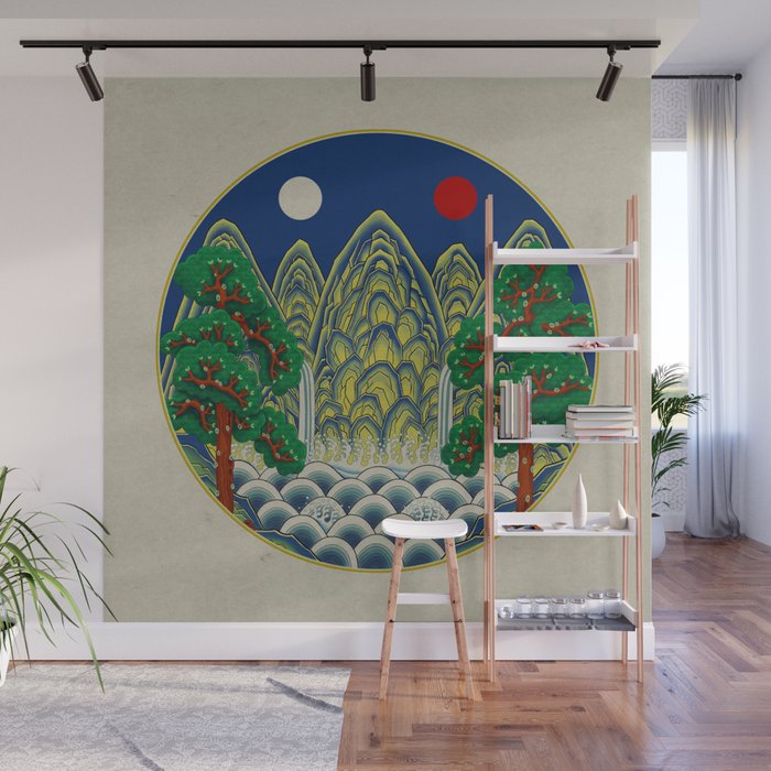 Five peaks of the sun and moon : Kingâs painting (Minhwa-Korean folk art) Wall Mural Gallery Image 1