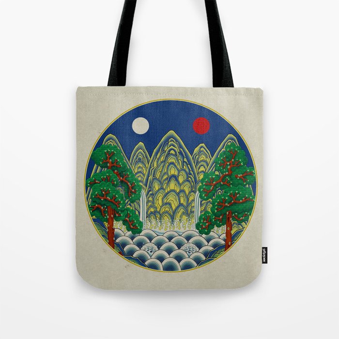 Five peaks of the sun and moon : Kingâs painting (Minhwa-Korean folk art) Tote Bag Gallery Image 1