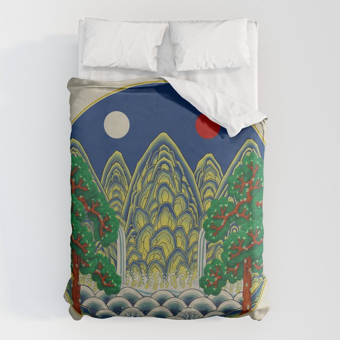 Five peaks of the sun and moon : Kingâs painting (Minhwa-Korean folk art) Duvet Cover Gallery Image 6