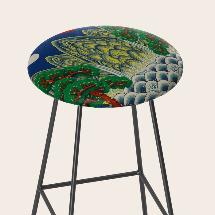 Five peaks of the sun and moon : Kingâs painting (Minhwa-Korean folk art) Stool Gallery Image 2