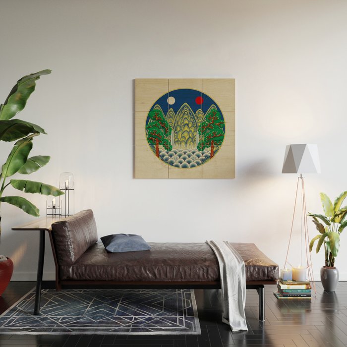 Five peaks of the sun and moon : Kingâs painting (Minhwa-Korean folk art) Wood Wall Art Gallery Image 2