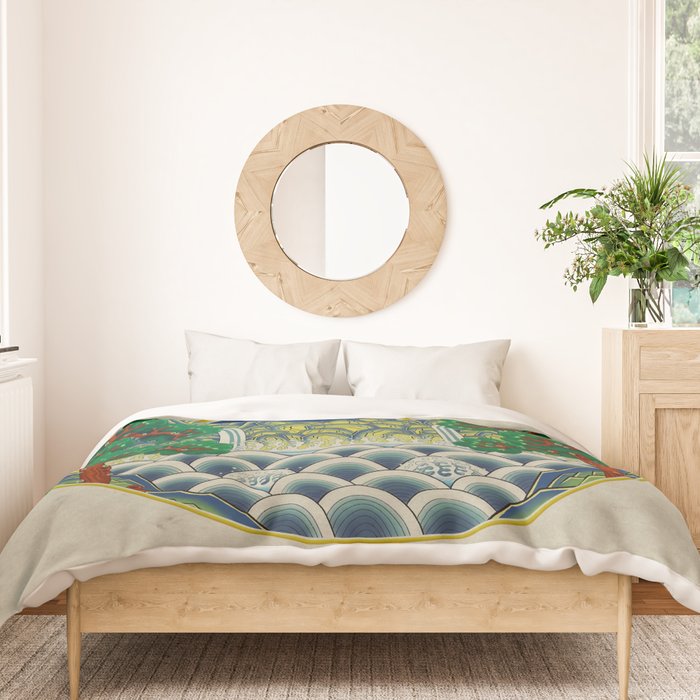 Five peaks of the sun and moon : Kingâs painting (Minhwa-Korean folk art) Duvet Cover Gallery Image 3
