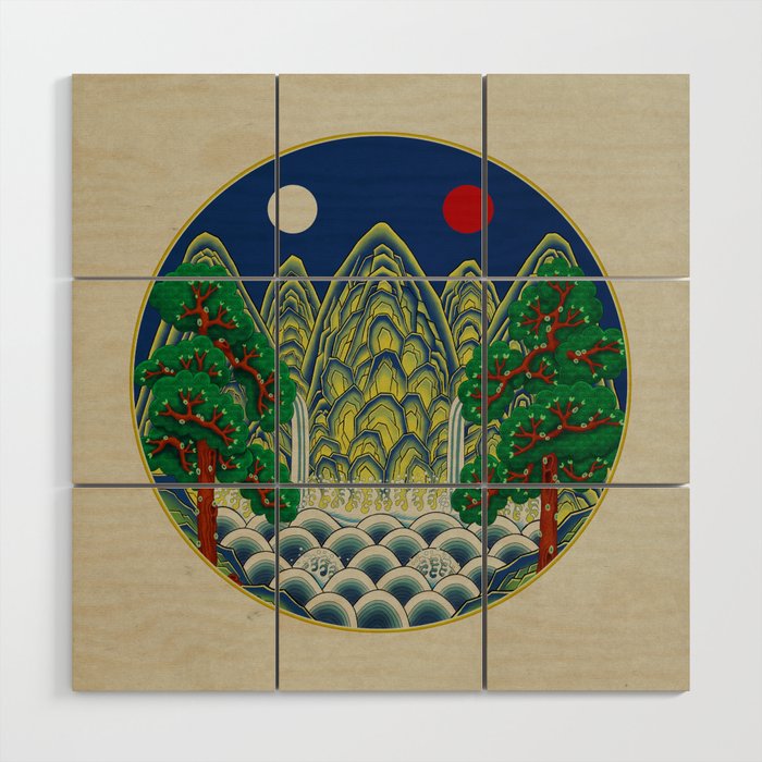 Five peaks of the sun and moon : Kingâs painting (Minhwa-Korean folk art) Wood Wall Art Gallery Image 1