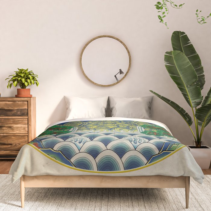 Five peaks of the sun and moon : Kingâs painting (Minhwa-Korean folk art) Comforter Gallery Image 3