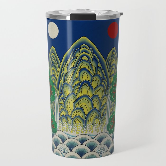Five peaks of the sun and moon : Kingâs painting (Minhwa-Korean folk art) Travel Mug Gallery Image 1