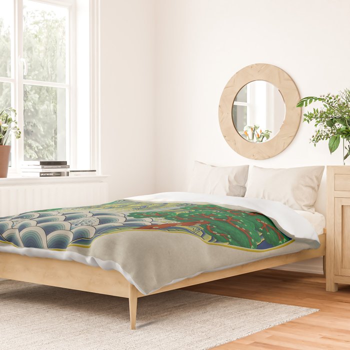 Five peaks of the sun and moon : Kingâs painting (Minhwa-Korean folk art) Duvet Cover Gallery Image 2