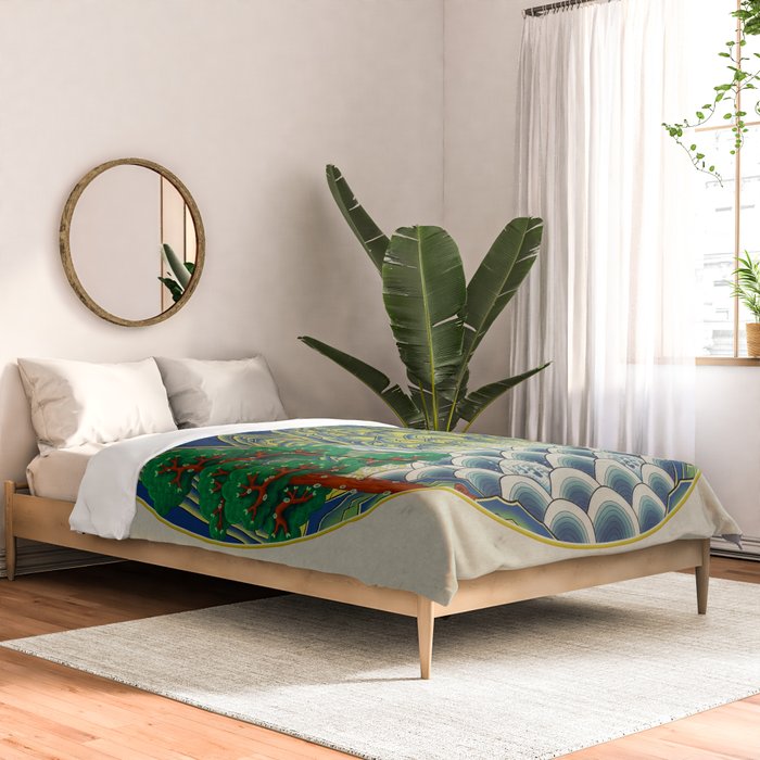 Five peaks of the sun and moon : Kingâs painting (Minhwa-Korean folk art) Comforter Gallery Image 2