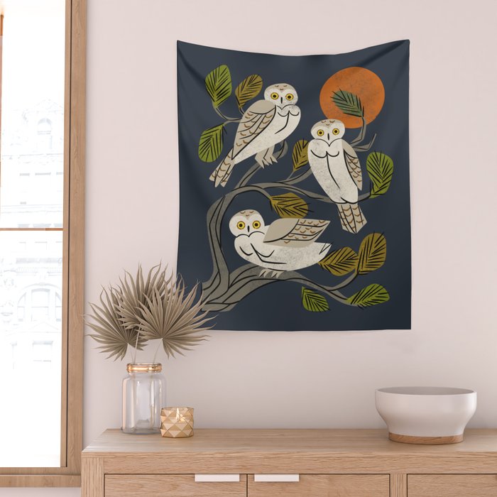 Midnight Owl Tree Wall Tapestry Gallery Image 2