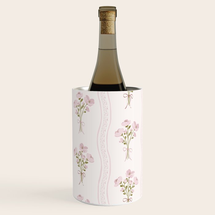Delicate floral bouquets with vertical stripes - Pink and moss green pattern Wine Chiller Gallery Image 3