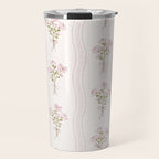 Delicate floral bouquets with vertical stripes - Pink and moss green pattern Travel Mug Gallery Image 1