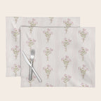 Delicate floral bouquets with vertical stripes - Pink and moss green pattern Placemat Gallery Image 1