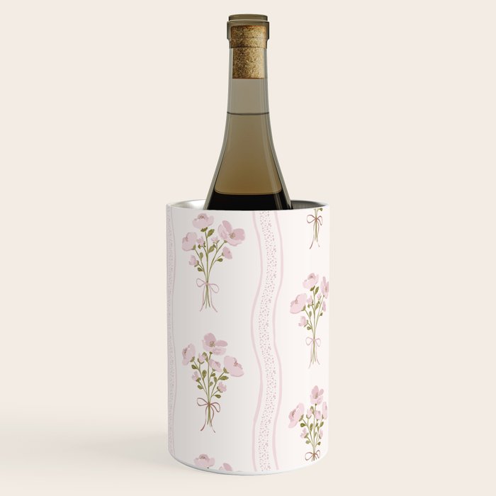 Delicate floral bouquets with vertical stripes - Pink and moss green pattern Wine Chiller Gallery Image 2