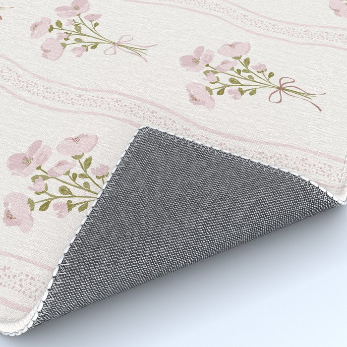 Delicate floral bouquets with vertical stripes - Pink and moss green pattern Rug Gallery Image 4