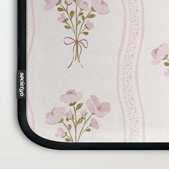 Delicate floral bouquets with vertical stripes - Pink and moss green pattern Laptop Sleeve Gallery Image 3