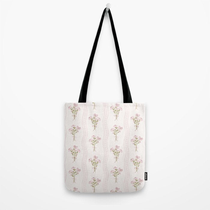 Delicate floral bouquets with vertical stripes - Pink and moss green pattern Tote Bag Gallery Image 2
