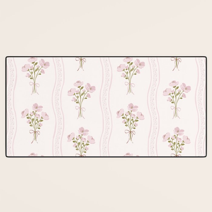 Delicate floral bouquets with vertical stripes - Pink and moss green pattern Desk Mat Gallery Image 3