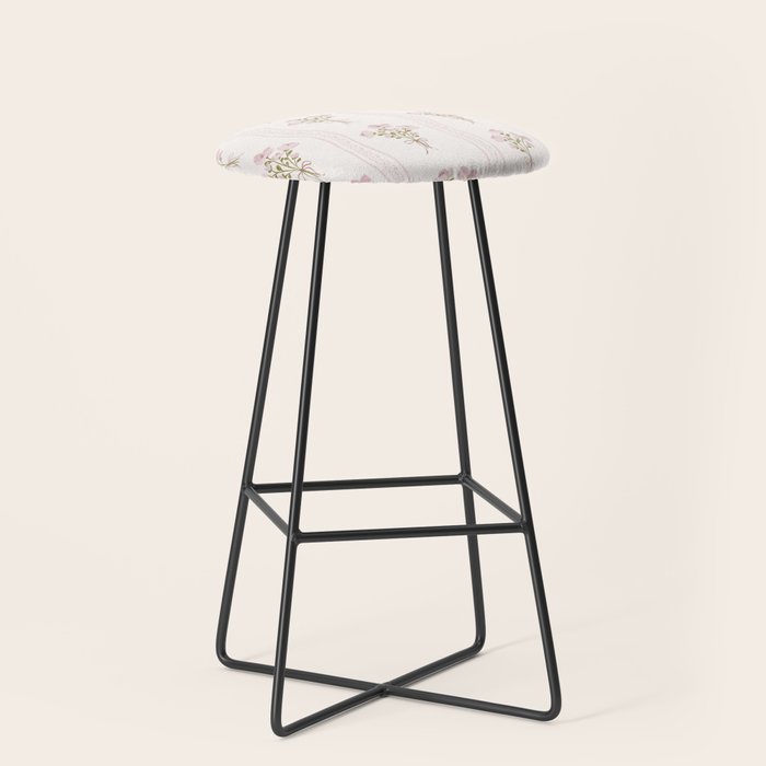 Delicate floral bouquets with vertical stripes - Pink and moss green pattern Stool
