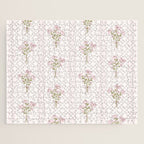 Delicate floral bouquets with vertical stripes - Pink and moss green pattern Jigsaw Puzzle Gallery Image 1