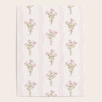 Delicate floral bouquets with vertical stripes - Pink and moss green pattern Poster Gallery Image 4