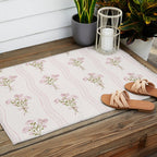 Delicate floral bouquets with vertical stripes - Pink and moss green pattern Outdoor Rug Gallery Image 2