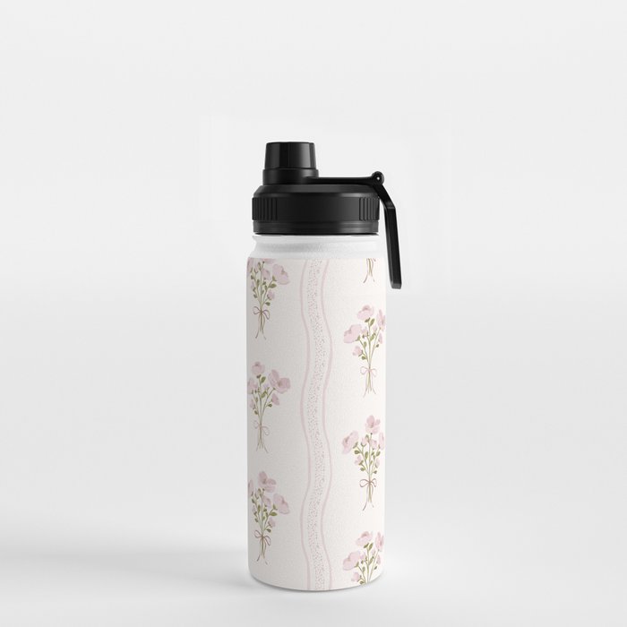 Delicate floral bouquets with vertical stripes - Pink and moss green pattern Water Bottle Gallery Image 2