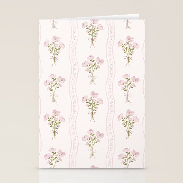 Delicate floral bouquets with vertical stripes - Pink and moss green pattern Stationery Card Gallery Image 1