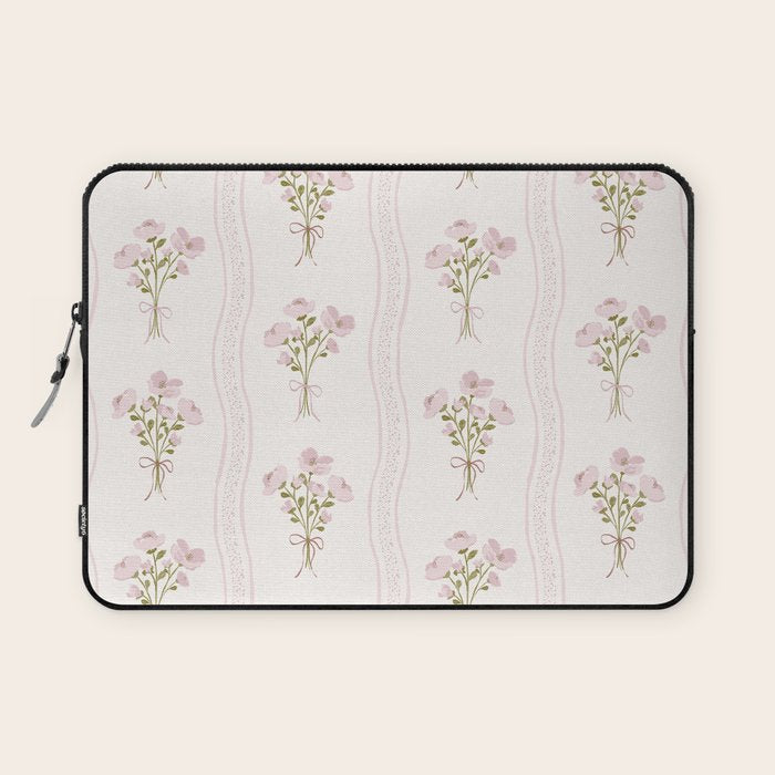 Delicate floral bouquets with vertical stripes - Pink and moss green pattern Laptop Sleeve Gallery Image 1