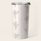 Delicate floral bouquets with vertical stripes - Pink and moss green pattern Travel Mug Gallery Image 2