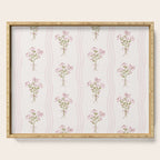Delicate floral bouquets with vertical stripes - Pink and moss green pattern Serving Tray Gallery Image 1