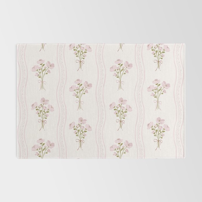 Delicate floral bouquets with vertical stripes - Pink and moss green pattern Rug Gallery Image 2