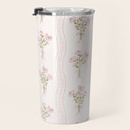 Delicate floral bouquets with vertical stripes - Pink and moss green pattern Travel Mug Gallery Image 3
