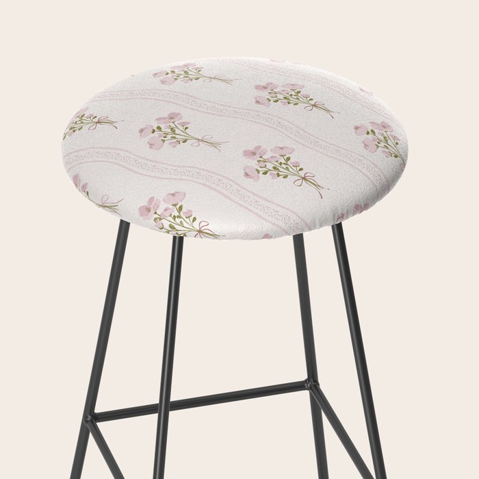Delicate floral bouquets with vertical stripes - Pink and moss green pattern Stool Gallery Image 2