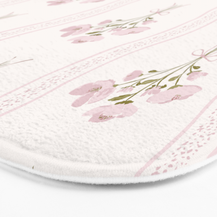 Delicate floral bouquets with vertical stripes - Pink and moss green pattern Bath Mat Gallery Image 3