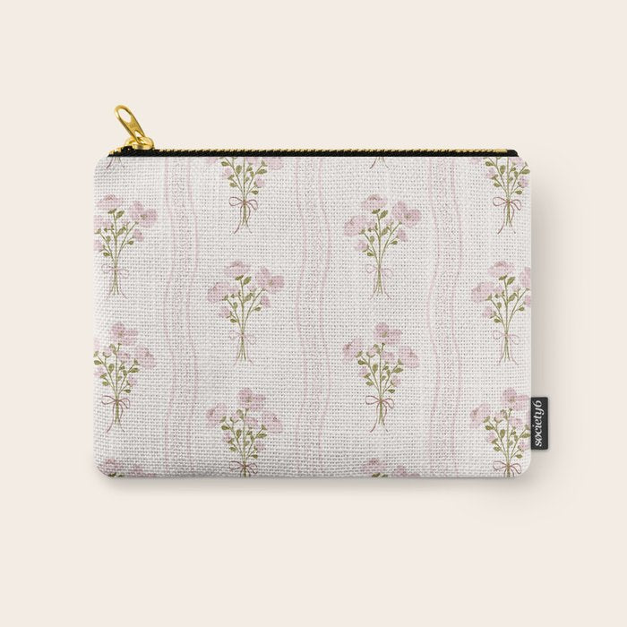 Delicate floral bouquets with vertical stripes - Pink and moss green pattern Carry All Pouch Gallery Image 1