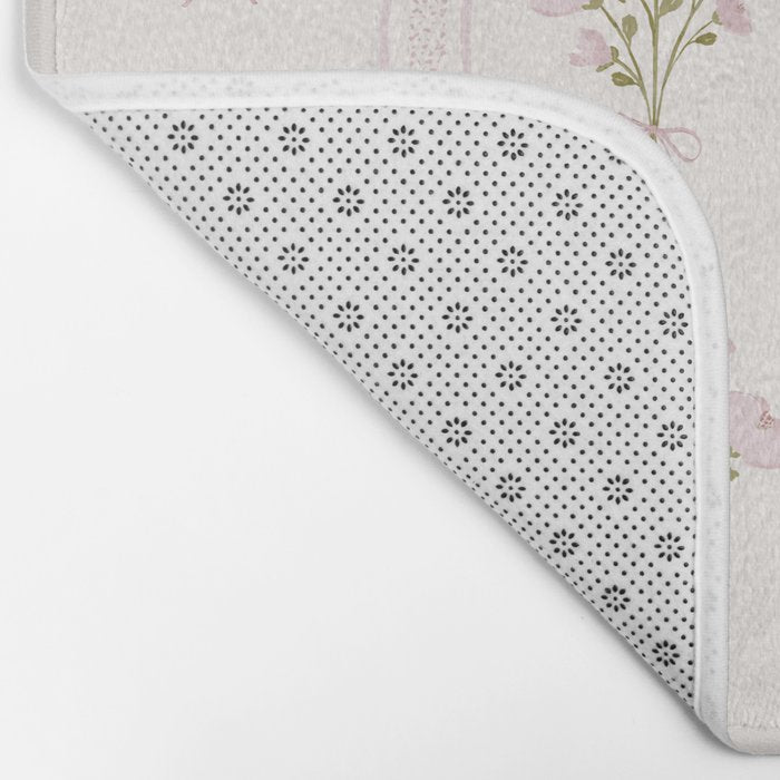 Delicate floral bouquets with vertical stripes - Pink and moss green pattern Bath Mat Gallery Image 2