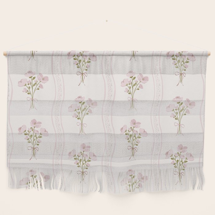 Delicate floral bouquets with vertical stripes - Pink and moss green pattern Wall Hanging Gallery Image 1