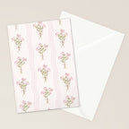 Delicate floral bouquets with vertical stripes - Pink and moss green pattern Stationery Card Gallery Image 2