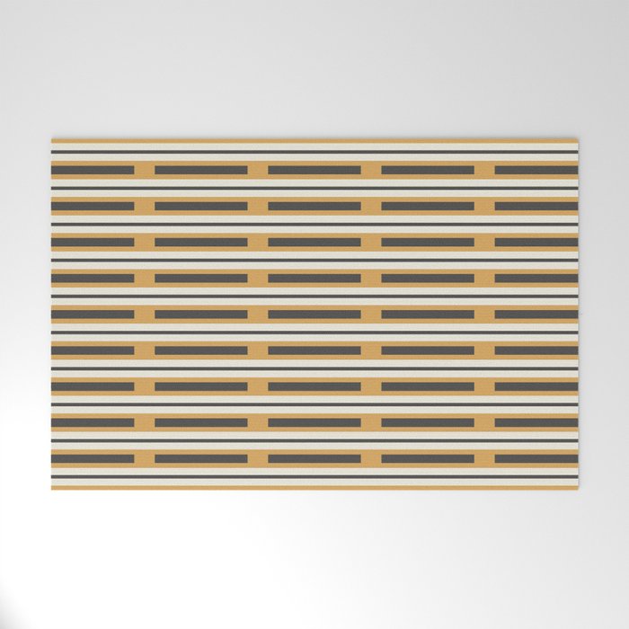 Pallet Stripes Minimal Geometric Pattern in Mustard Gold, Charcoal Gray, and Cream Welcome Mat Gallery Image 1