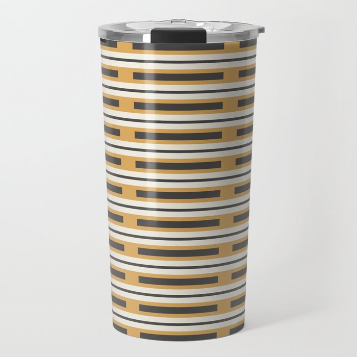 Pallet Stripes Minimal Geometric Pattern in Mustard Gold, Charcoal Gray, and Cream Travel Mug Gallery Image 1
