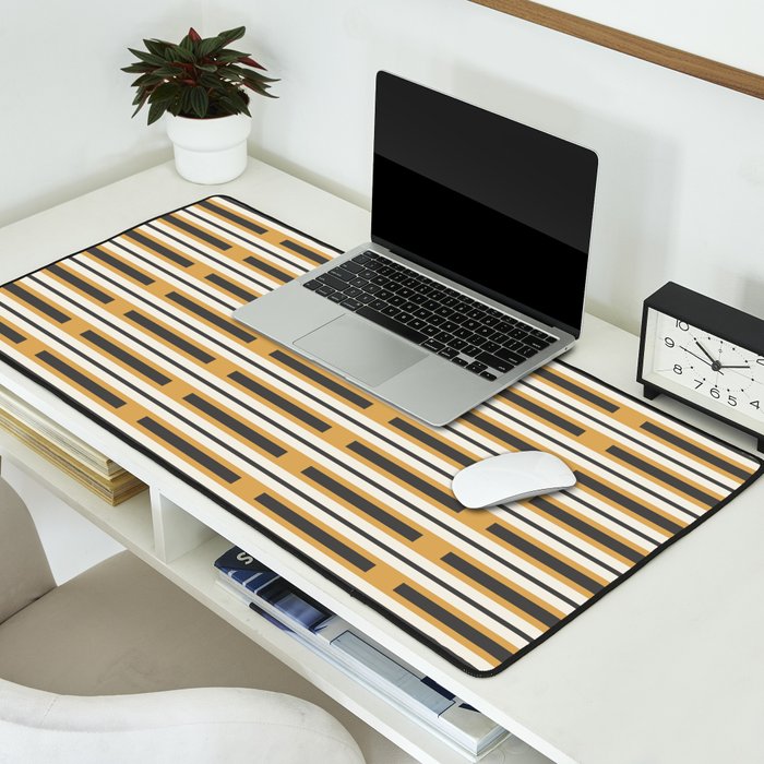 Pallet Stripes Minimal Geometric Pattern in Mustard Gold, Charcoal Gray, and Cream Desk Mat Gallery Image 2