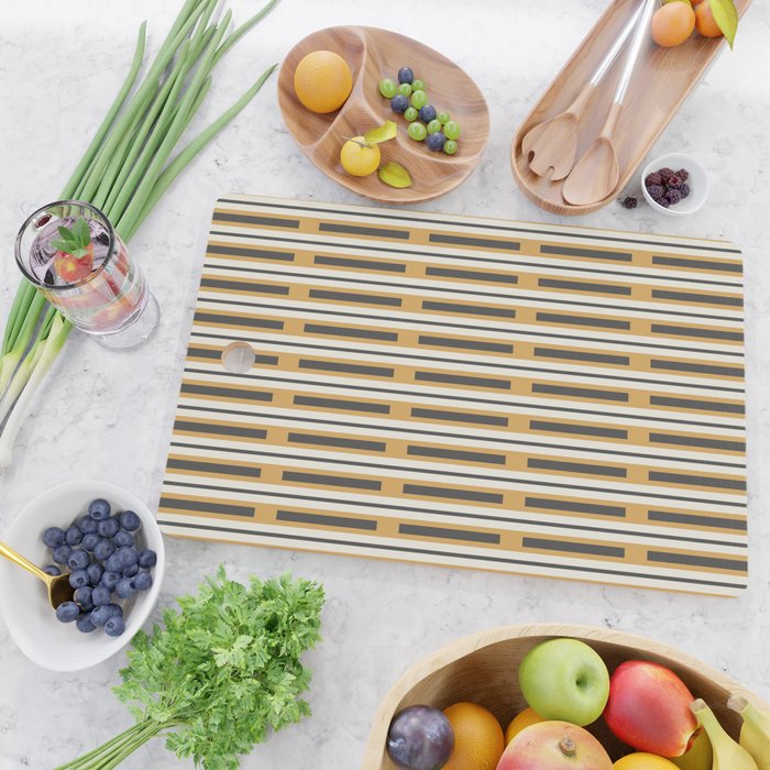 Pallet Stripes Minimal Geometric Pattern in Mustard Gold, Charcoal Gray, and Cream Cutting Board Gallery Image 2